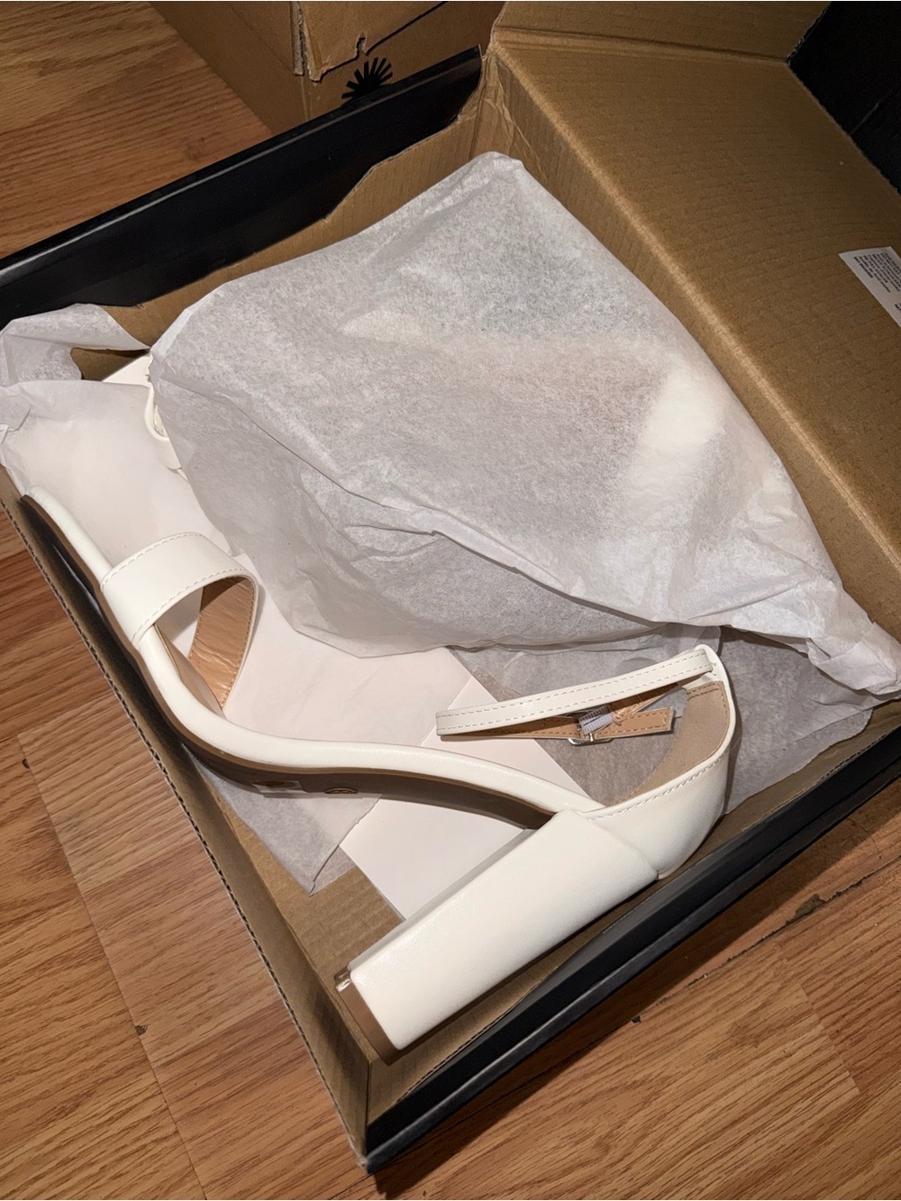Fashion Nova White Block Heel Ankle Strap Sandals
